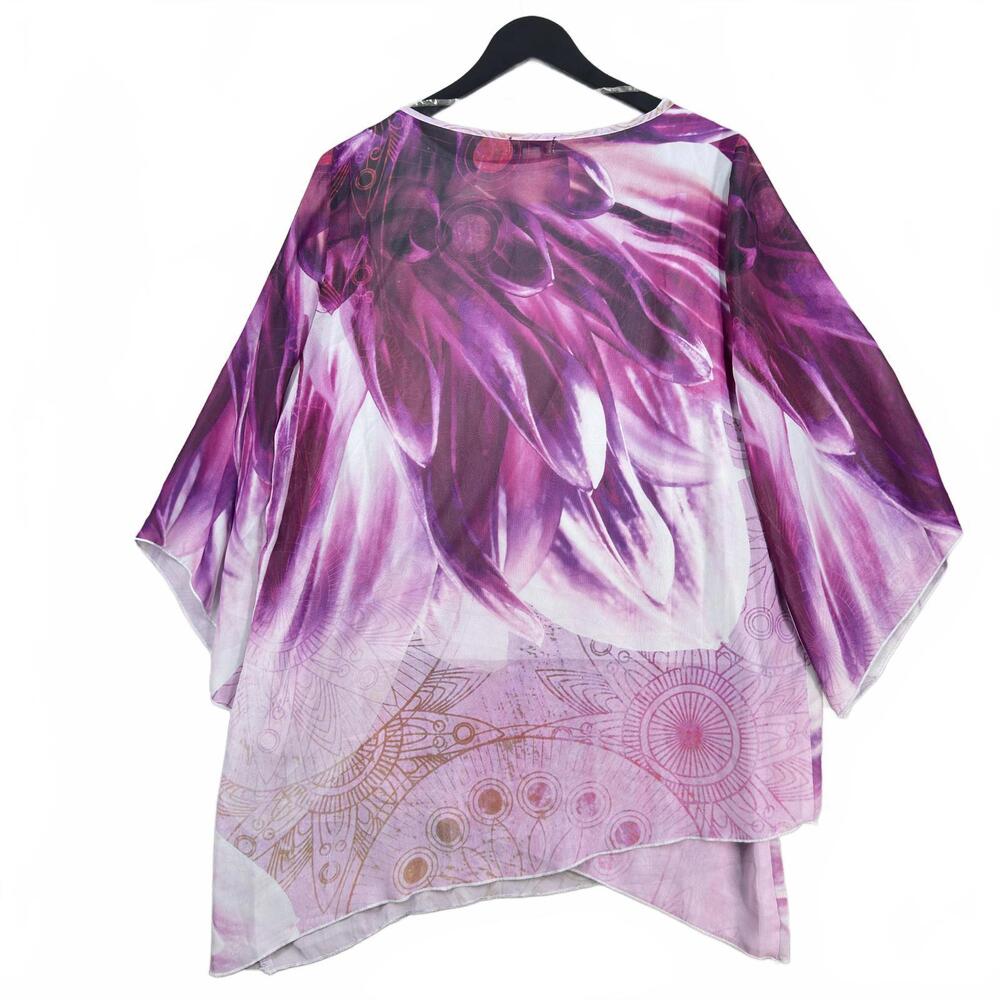 One World Women's Purple Floral Tunic Top‎ with Sequin Detail Size L w/ Liner - Picture 9 of 9